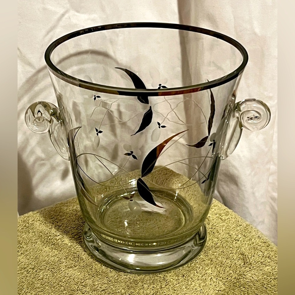 MCM Atomic Ice Bucket Antique Art Nouveau Clear Glass Silver Overlay